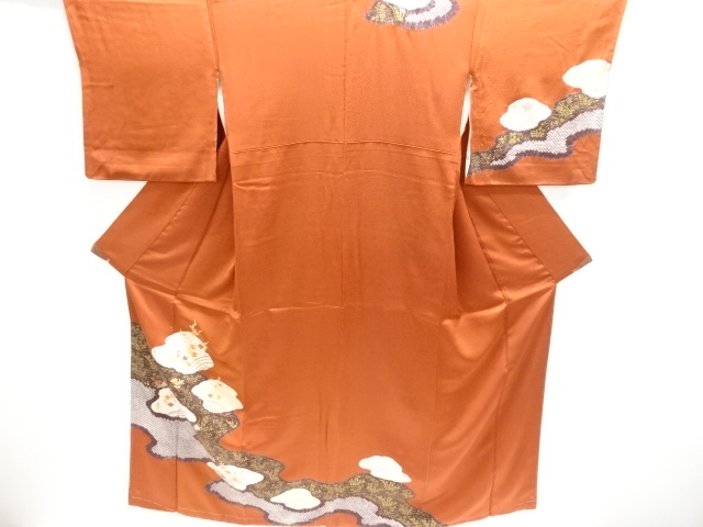 JAPANESE KIMONO / HOMONGI / EMBROIDERY / SHIBORI / FLORAL PLANTS / BY TOKYO MASUIWAYA